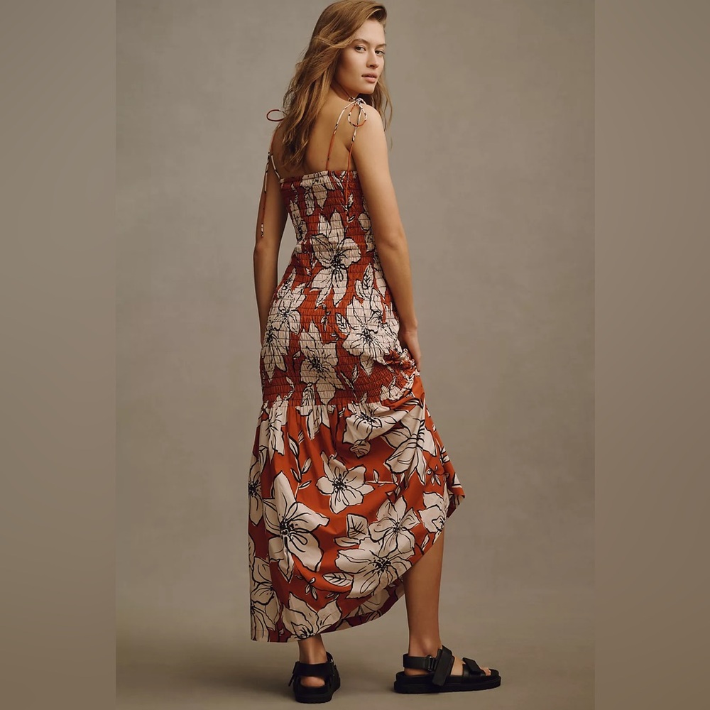 NWT Anthropologie Dhruv Kapoor Smocked Flounce-Hem Dress - Picture 2 of 12